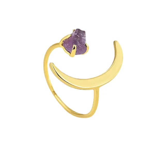 Color gemstone brass open ring product direction