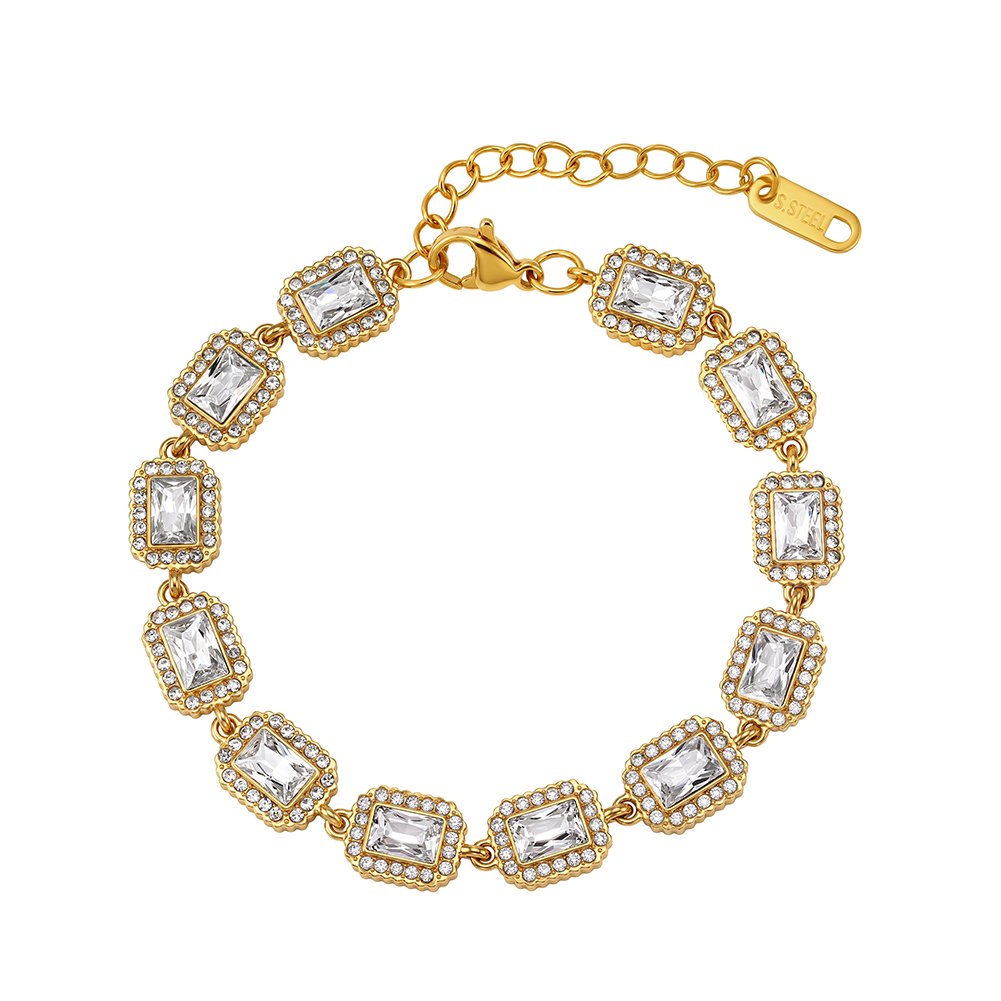 Gold-plated 304 stainless steel geometric bracelet with cubic zirconia