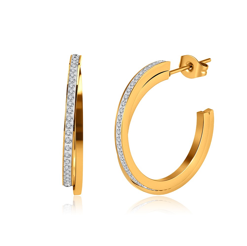 Gold-plated 304 stainless steel hoop earrings with cubic zirconia