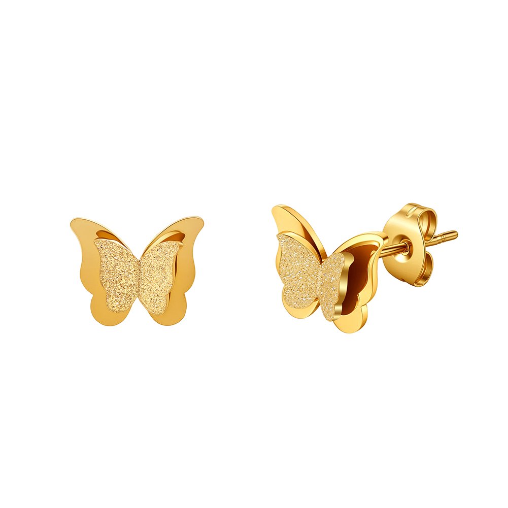 Gold-plated 304 stainless steel butterfly stud earrings