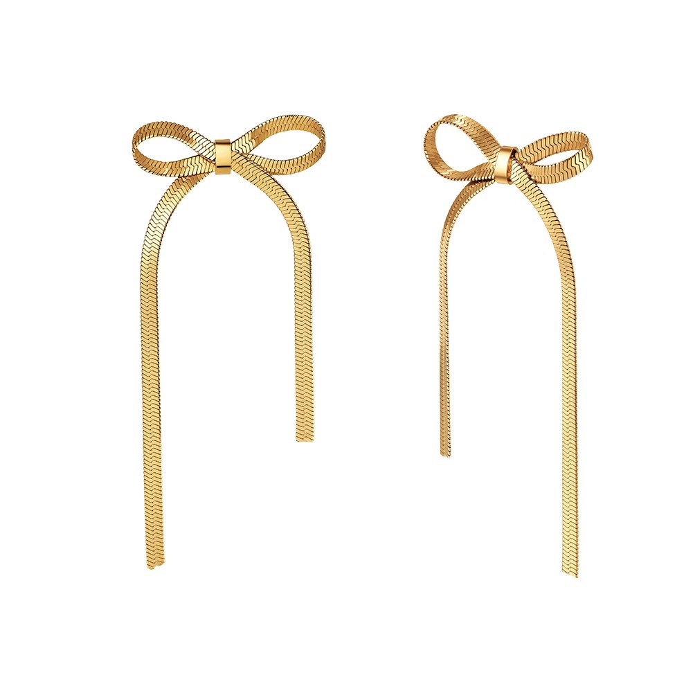Gold-plated 304 stainless steel bow drop earrings